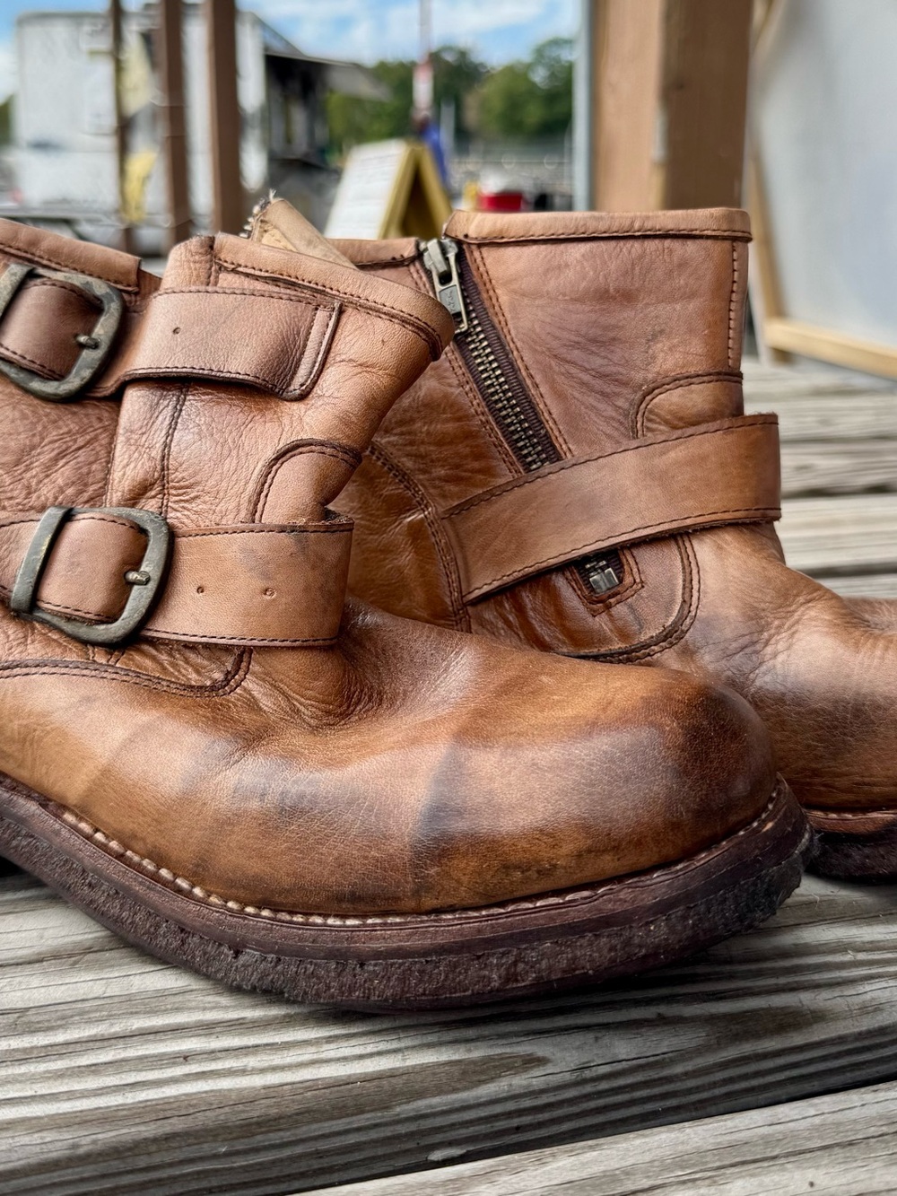 Bed Stu Women’s Brown Leather Zip & Buckle Boots size 8 FITS MORE OF A 7